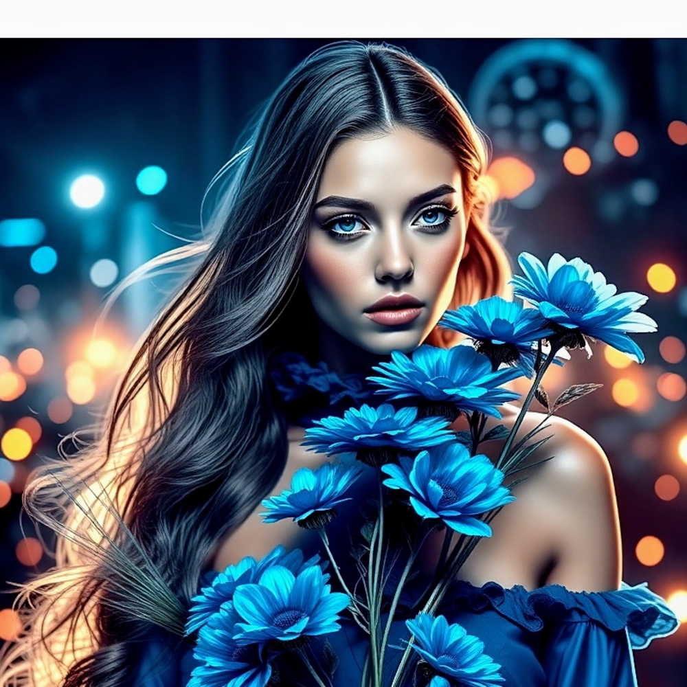 Blue Floral Off-Shoulder Dress